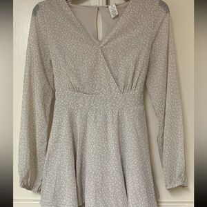 Japna Cream Patterned Long Sleeve Dress